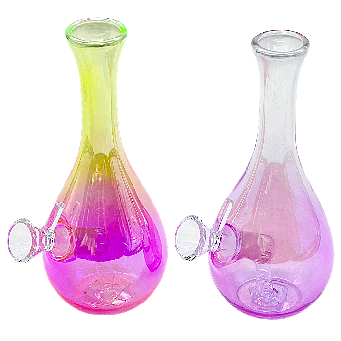 Gold Fumed Double Shaded Flower Vase Design Mini Waterpipe (WPQ172BW) | 7 inches | Assorted Colors product image
